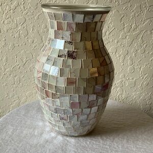 Mosaic Tile Vase- Cream & Pink- 8”x4”
